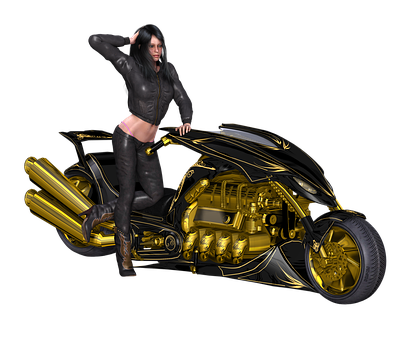 Woman_with_ Futuristic_ Motorcycle PNG