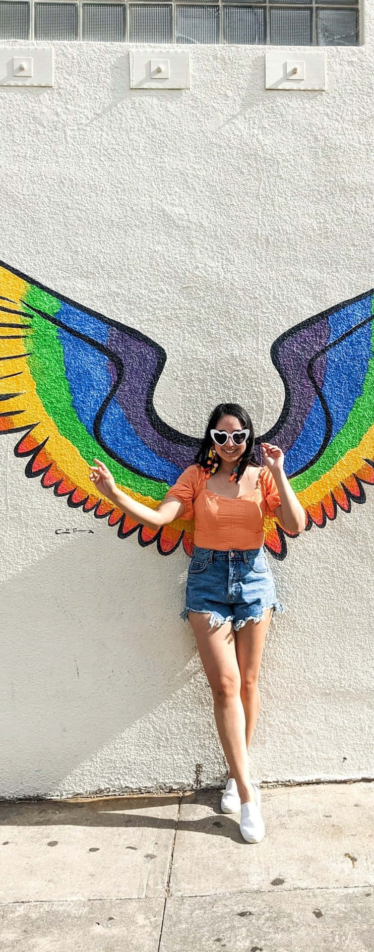 Woman With Rainbow Wings Graffiti Wallpaper