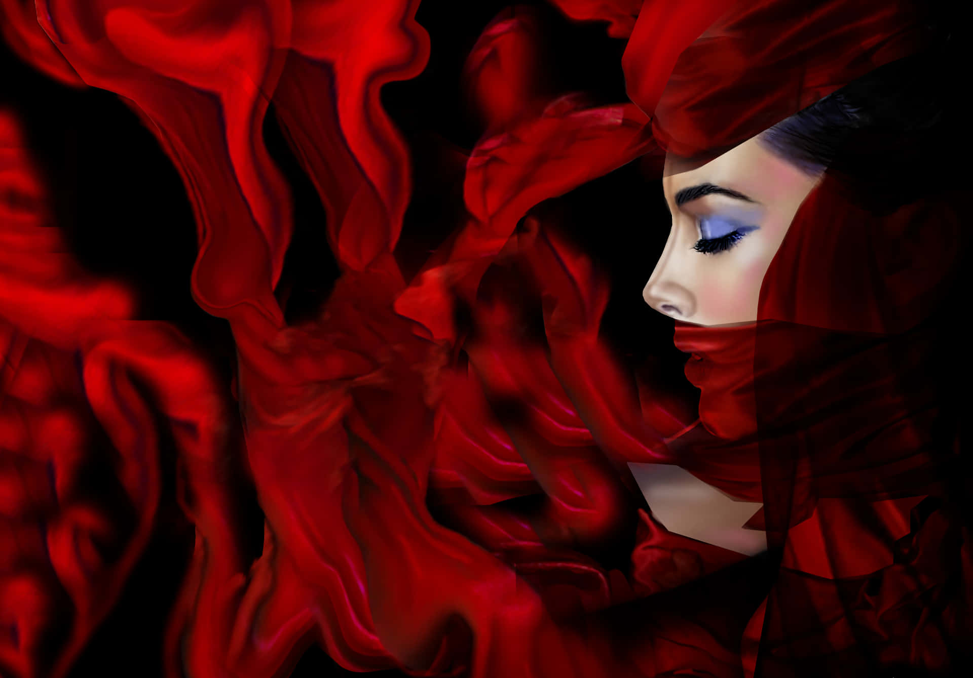 Kvinde med rødt stof profil Wallpaper