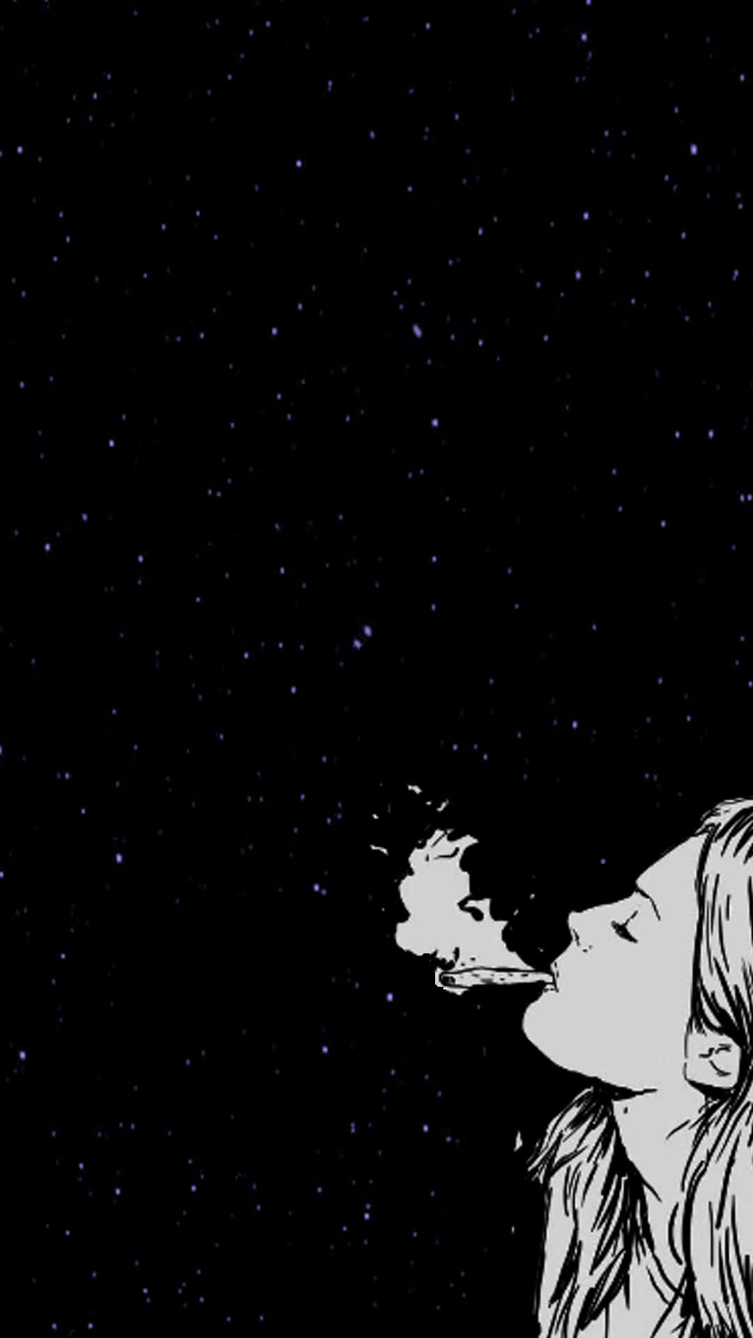 Woman With Smoking Addiction In Starry Background Wallpaper