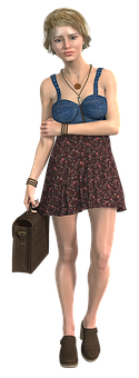 Woman With Suitcase_ Render PNG