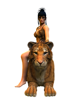 Woman_with_ Tiger_ Animated_ Character PNG