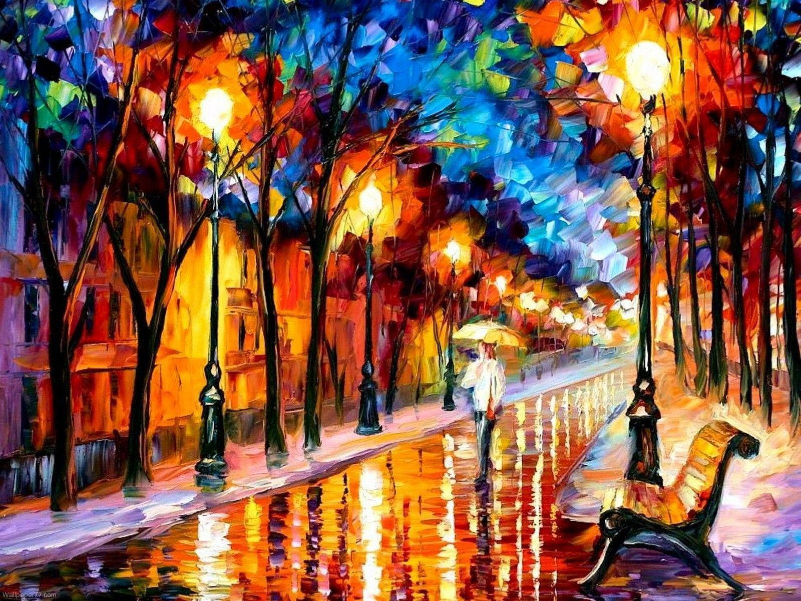 Woman With Umbrella Paint Art Wallpaper