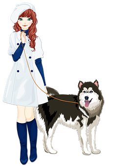 Womanand Husky Illustration PNG