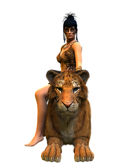 Womanand Tiger Fantasy Art PNG