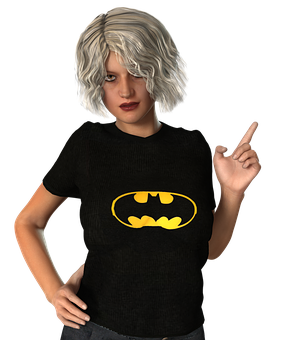Womanin Batman Shirt Pointing PNG
