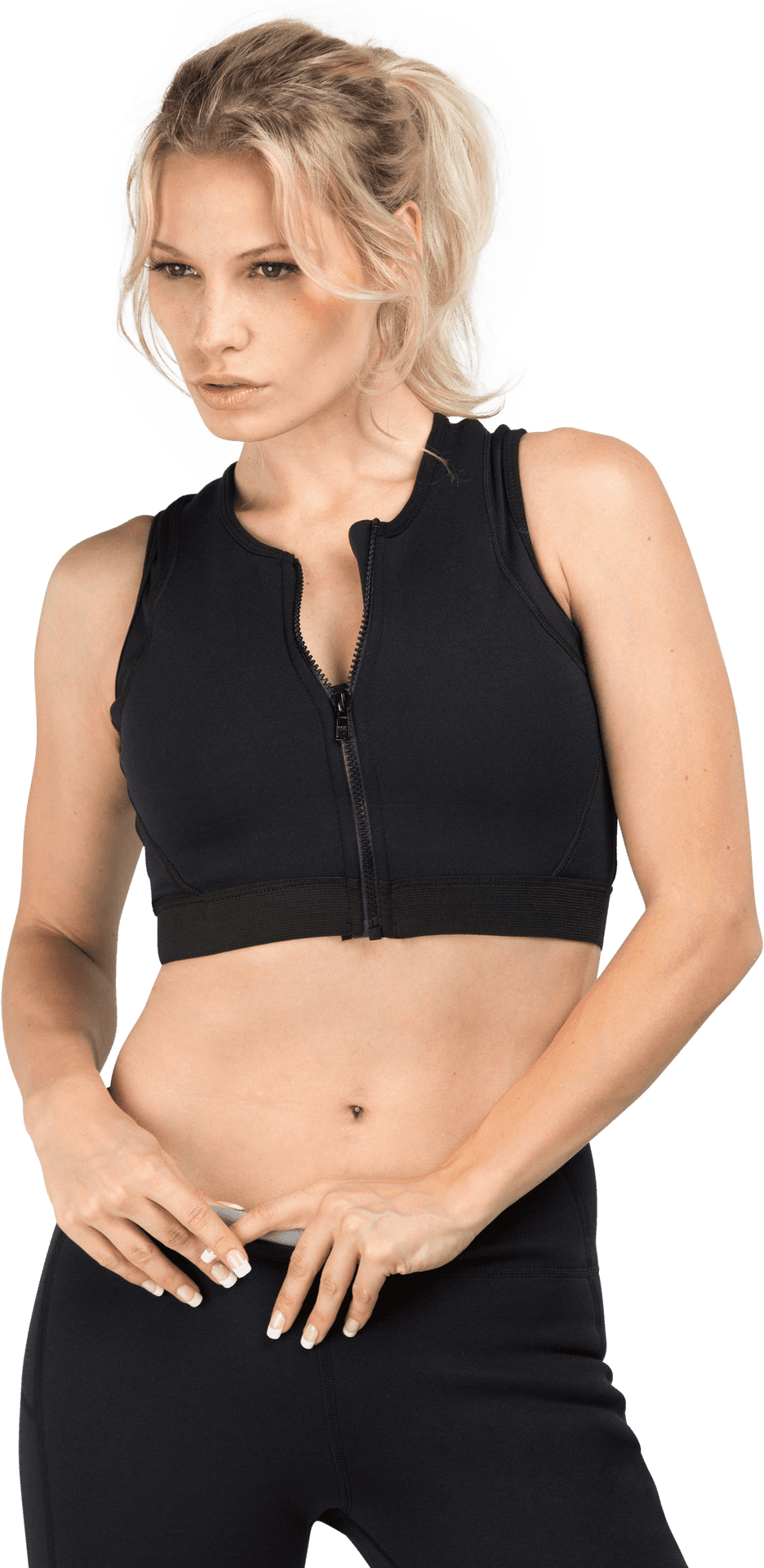 Womanin Black Zippered Crop Top PNG