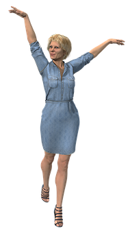 Womanin Denim Dress Balancing PNG