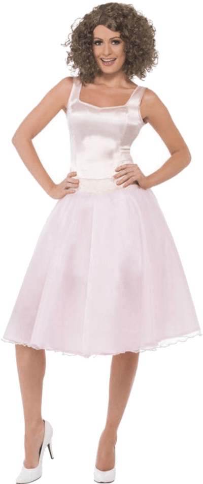Womanin Pink Dressand White Heels PNG