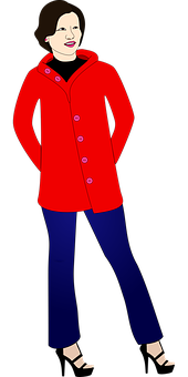 Womanin Red Coatand Blue Pants PNG