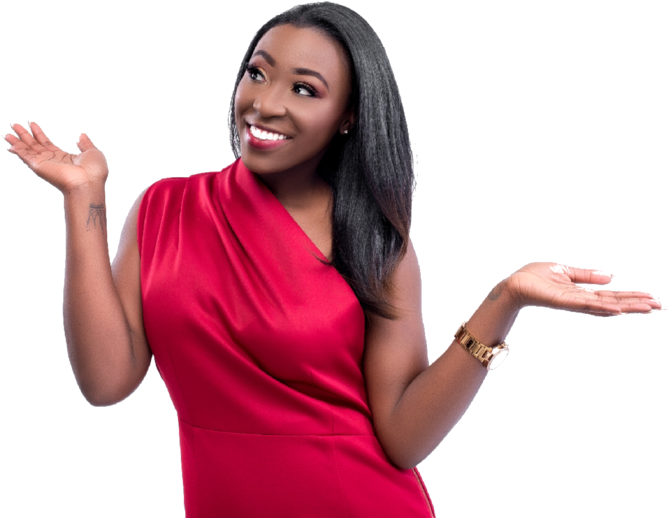 Womanin Red Dress Presenting Something PNG