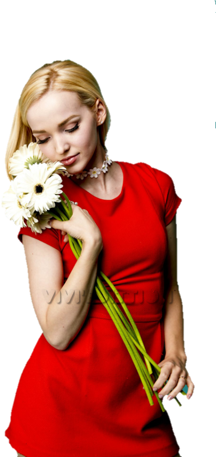 Womanin Red Dresswith White Flowers PNG