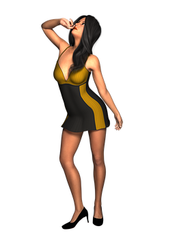 Womanin Yellow Black Dress PNG