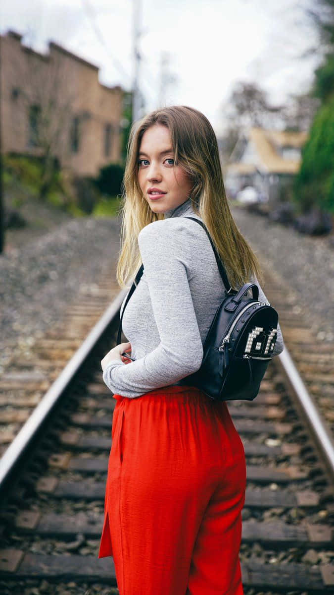 Womanon Railroad Tracks Casual Outfit Wallpaper