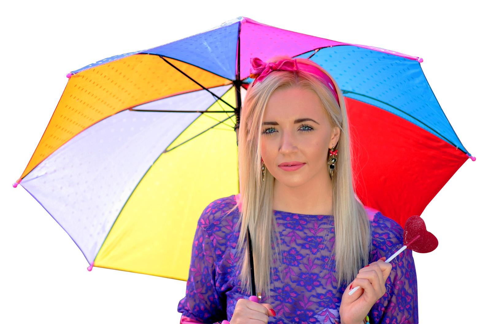 Womanwith Colorful Umbrellaand Lollipop PNG