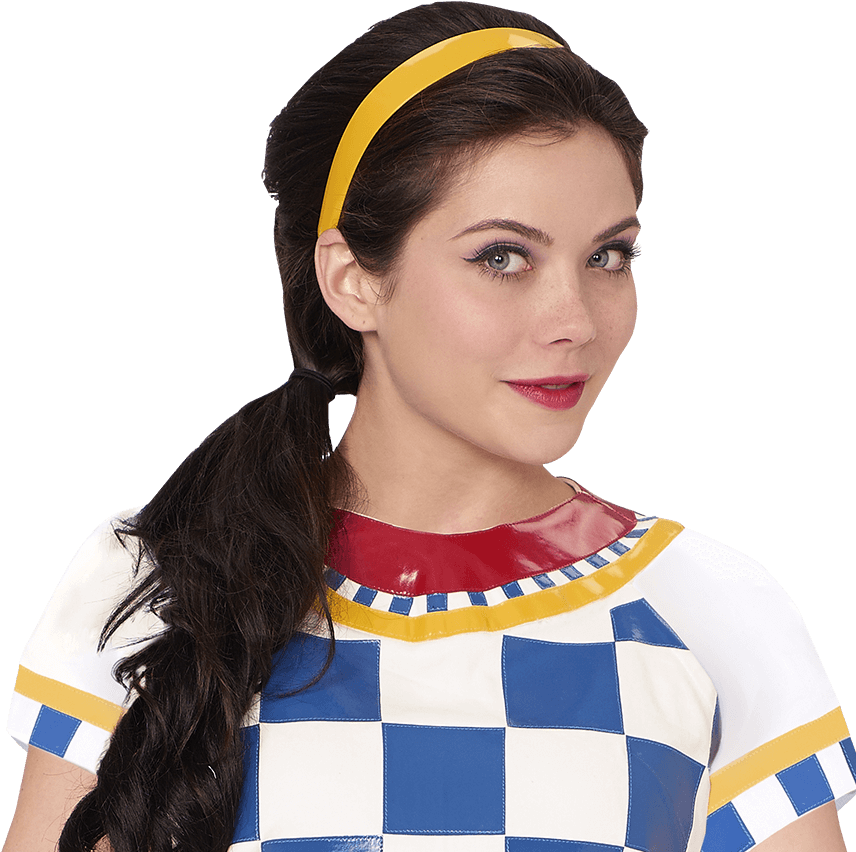 Womanwith Headbandand Checkered Dress PNG