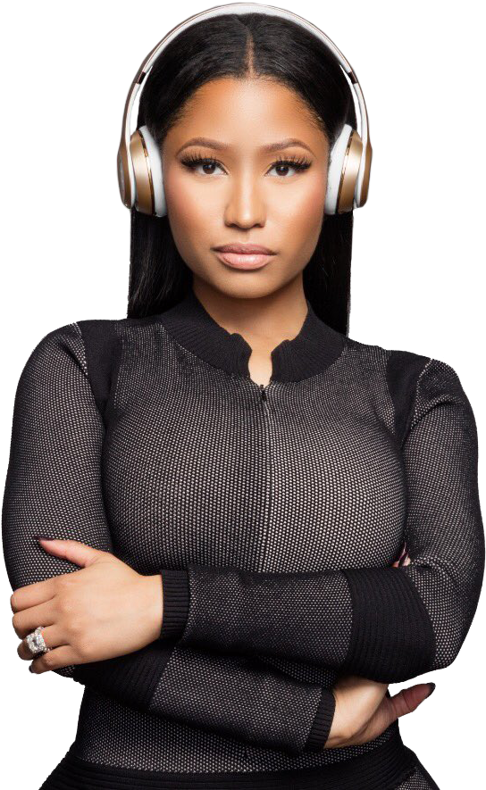 Womanwith Headphones Black Top PNG