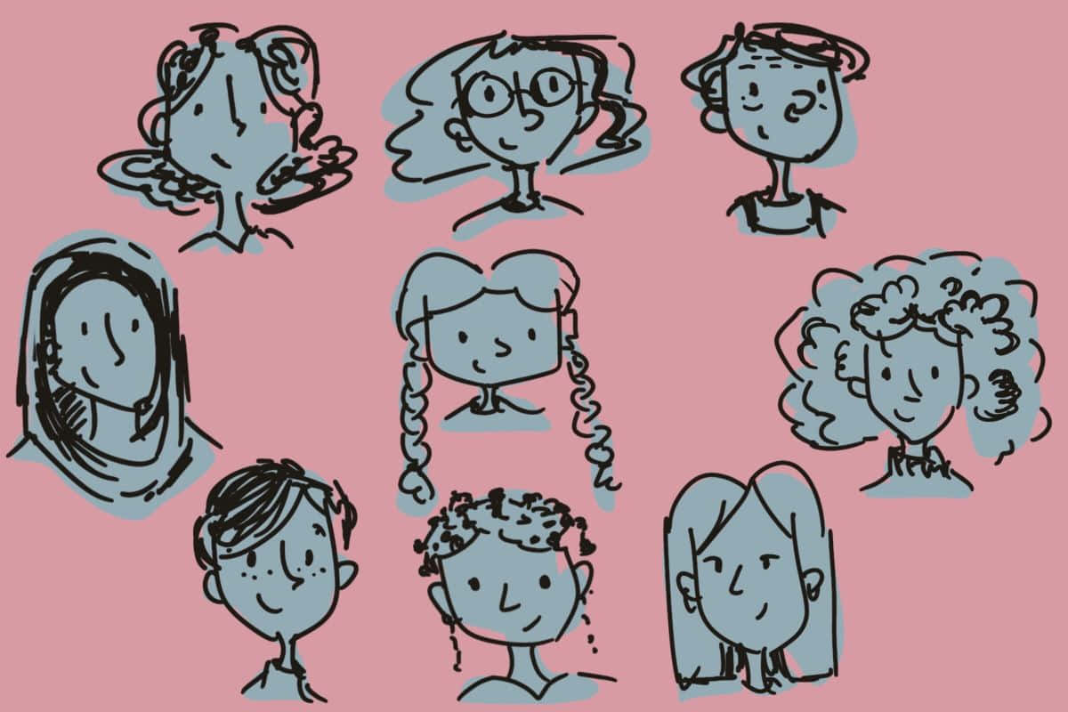 Einegruppe Von Cartoon-personen Mit Unterschiedlichen Frisuren