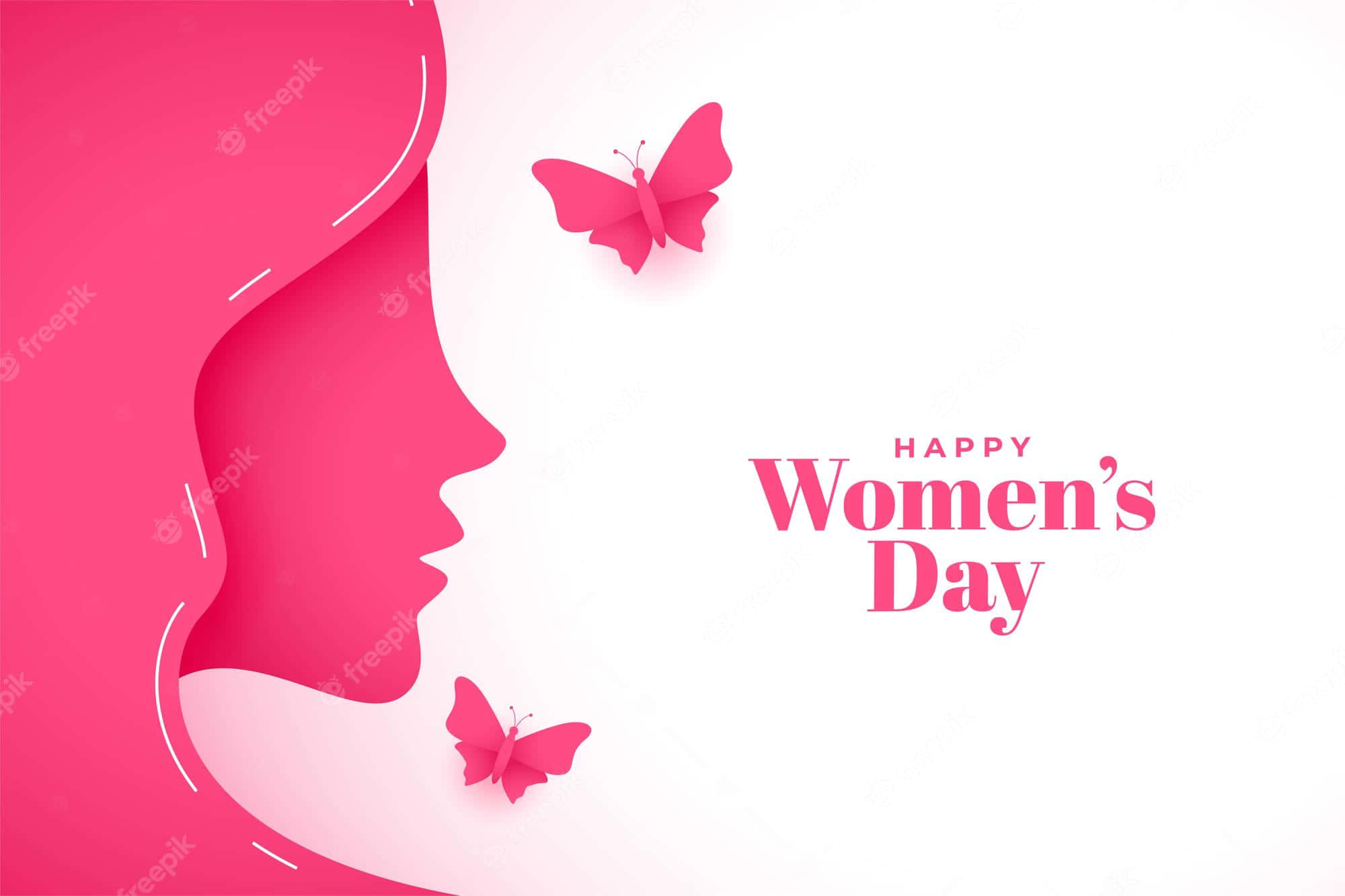 Happy Women's Day Background With A Woman's Face And Butterflies