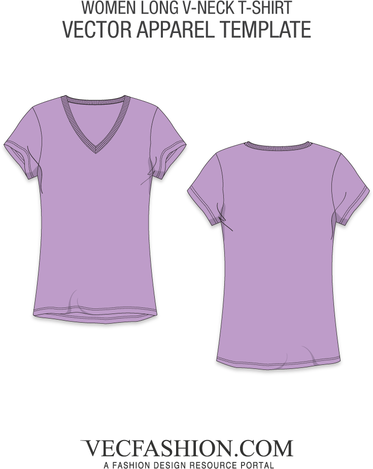 Women Long V Neck T Shirt Vector Template PNG