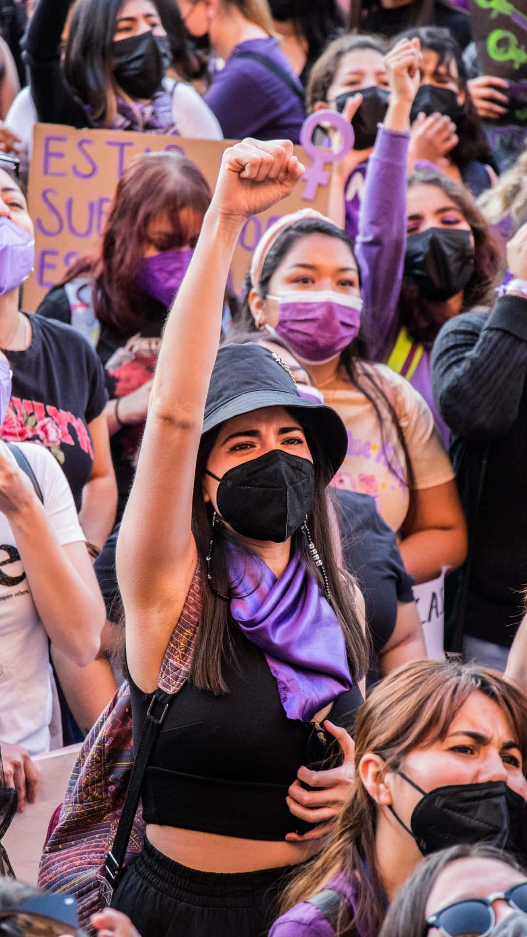 Vrouwenrechten Protest Verhoogde Vuist Achtergrond