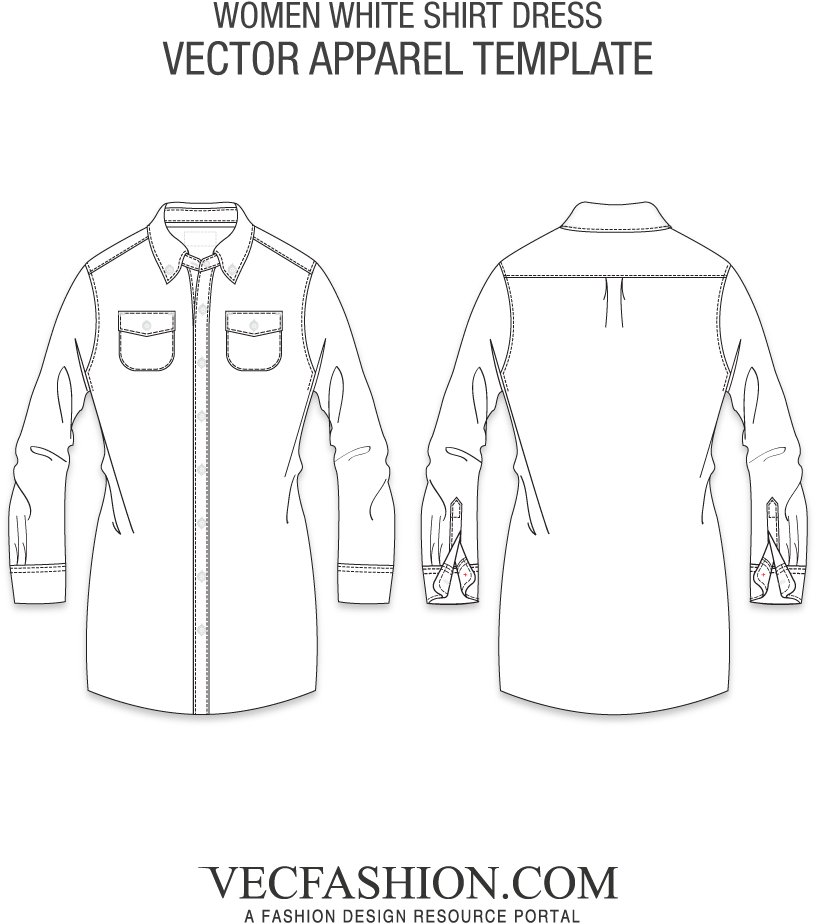 Women White Shirt Dress Vector Template PNG