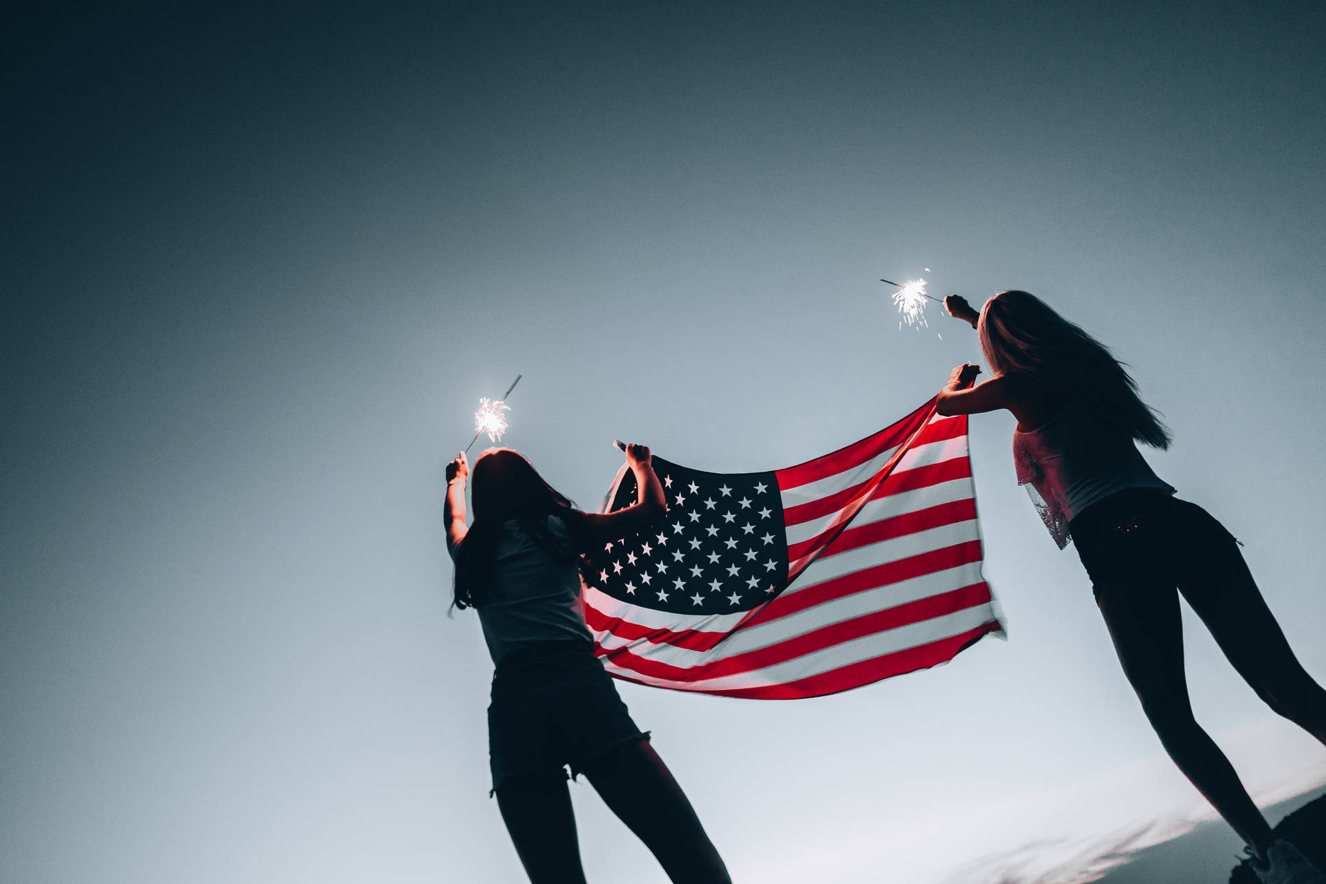 Women With Sparklers Usa Flag Iphone Wallpaper