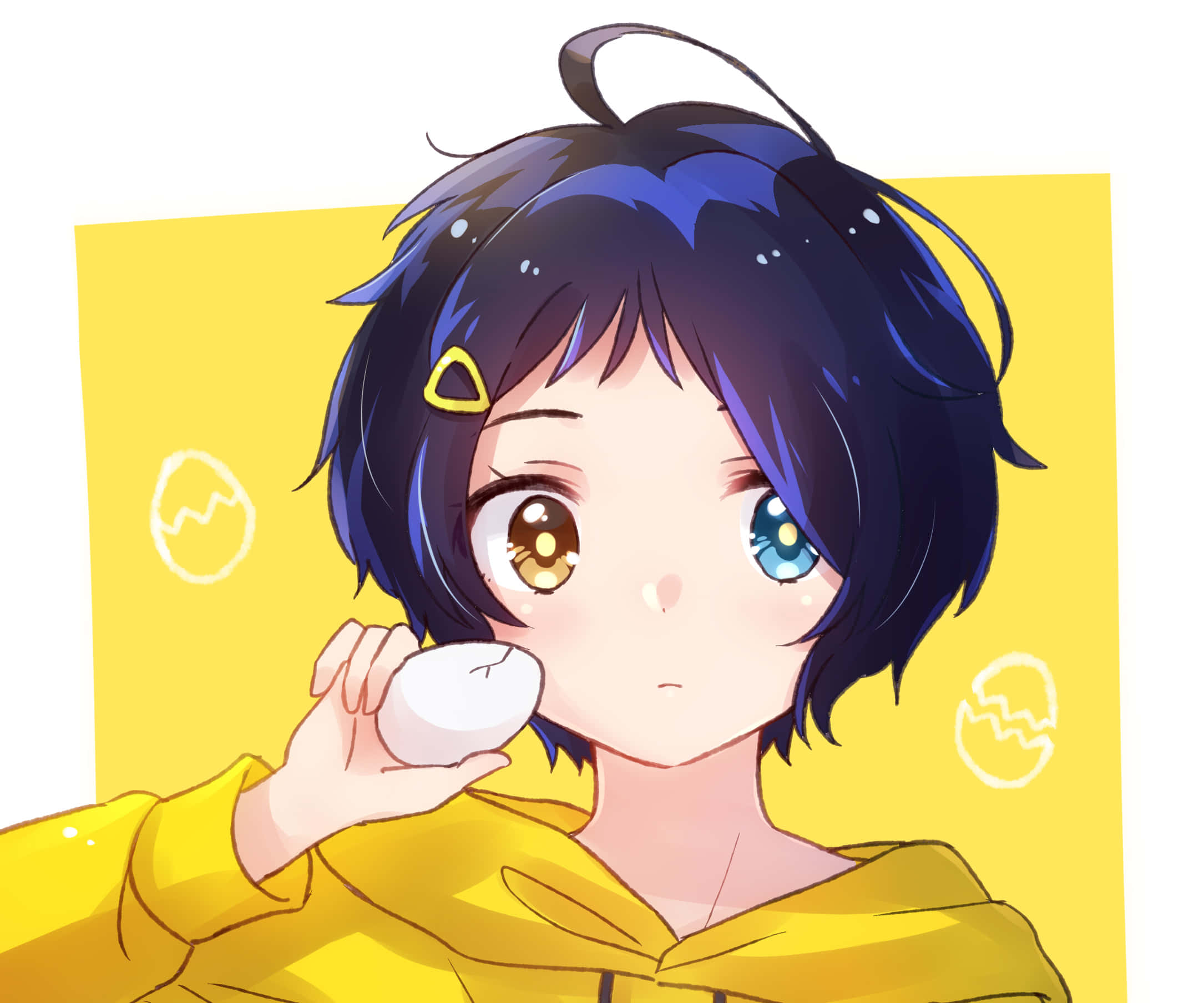 A Girl With Blue Hair Is Holding An Egg
