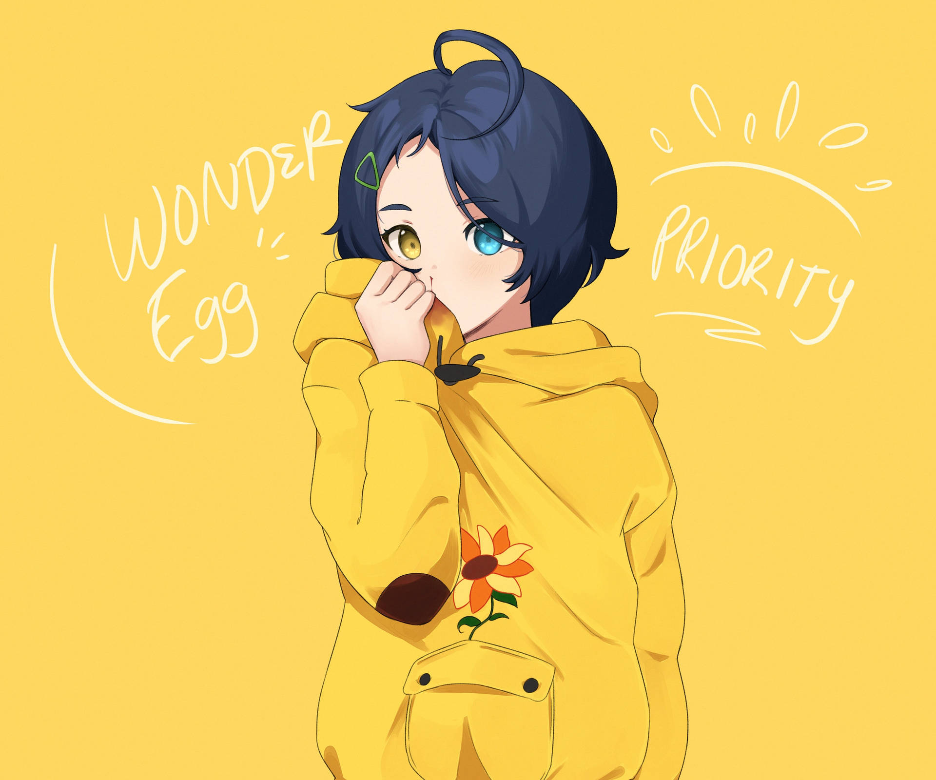 Wonder Egg Priority Ohto Yellow Hoodie Background