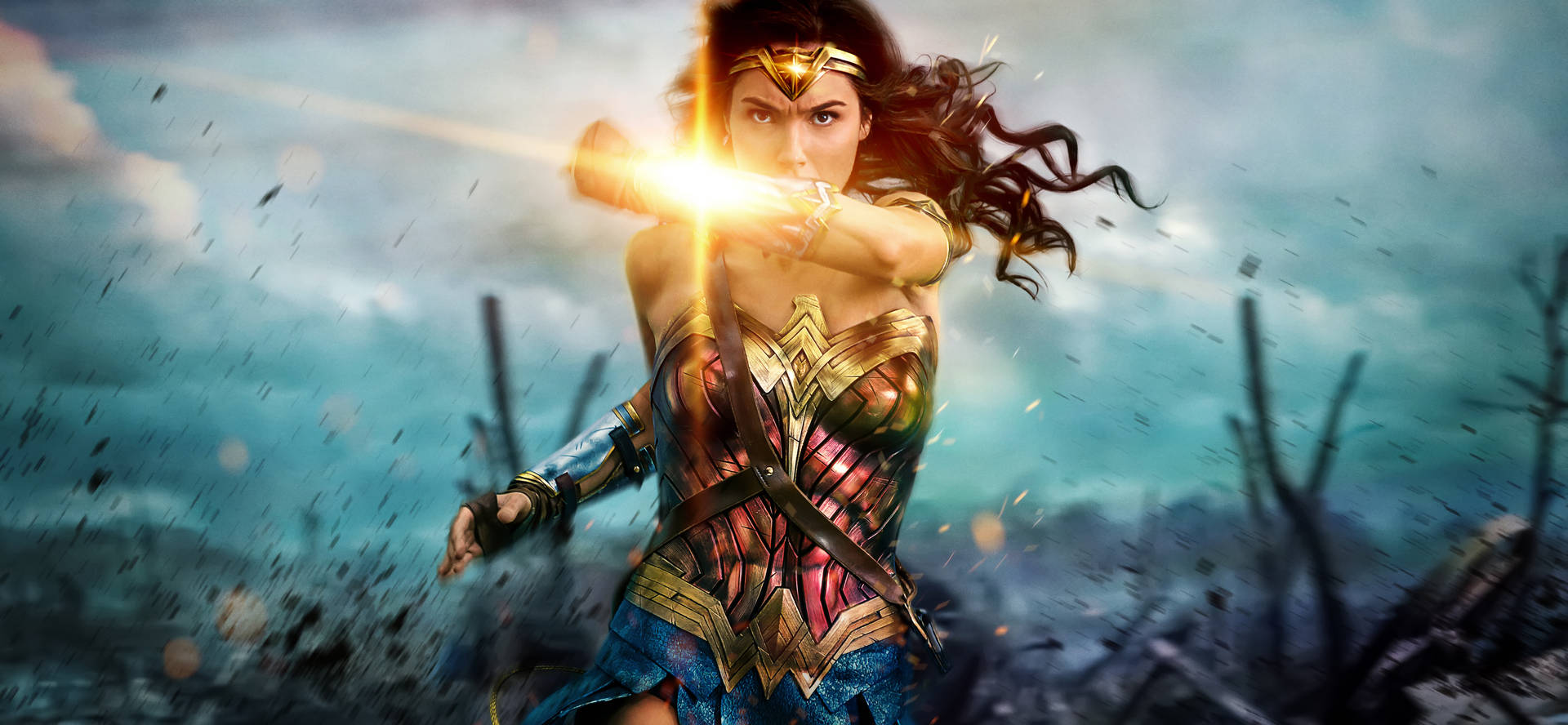 Wonder Woman Running Raised Arm Background