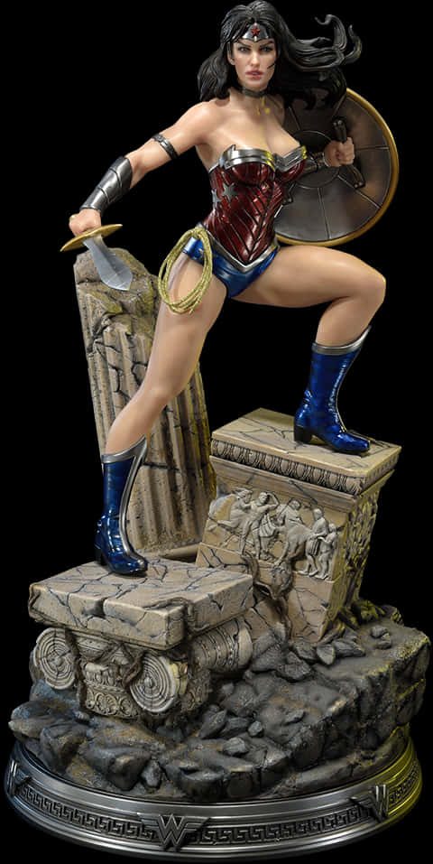 Wonder Woman Statue Action Pose PNG