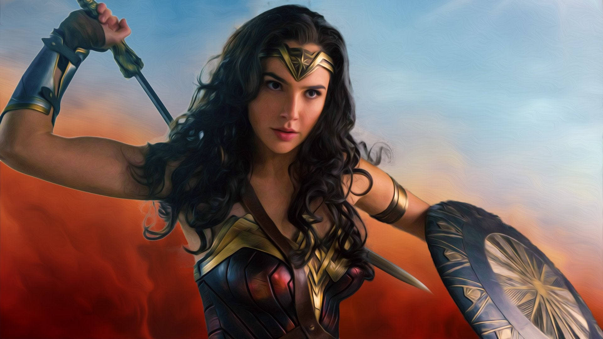 Wonder Woman Superhero Sword And Shield Background