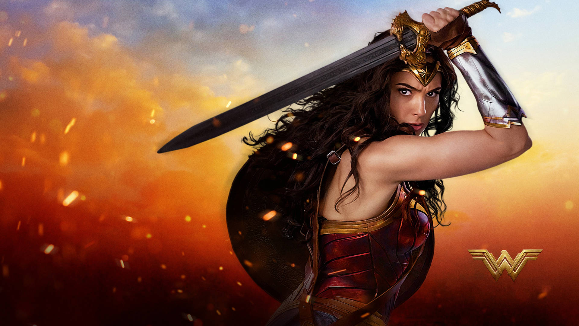 Wonder Woman with Sword and Shield Wallpaper