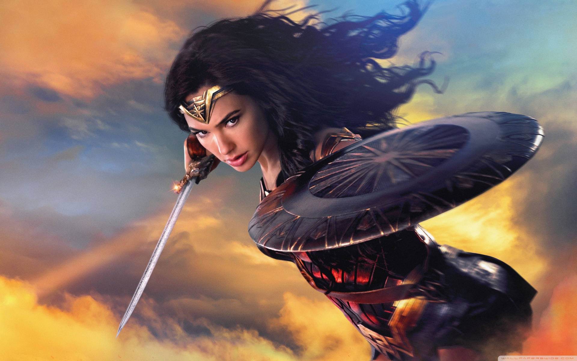 Wonder Woman Throwing Shield Background