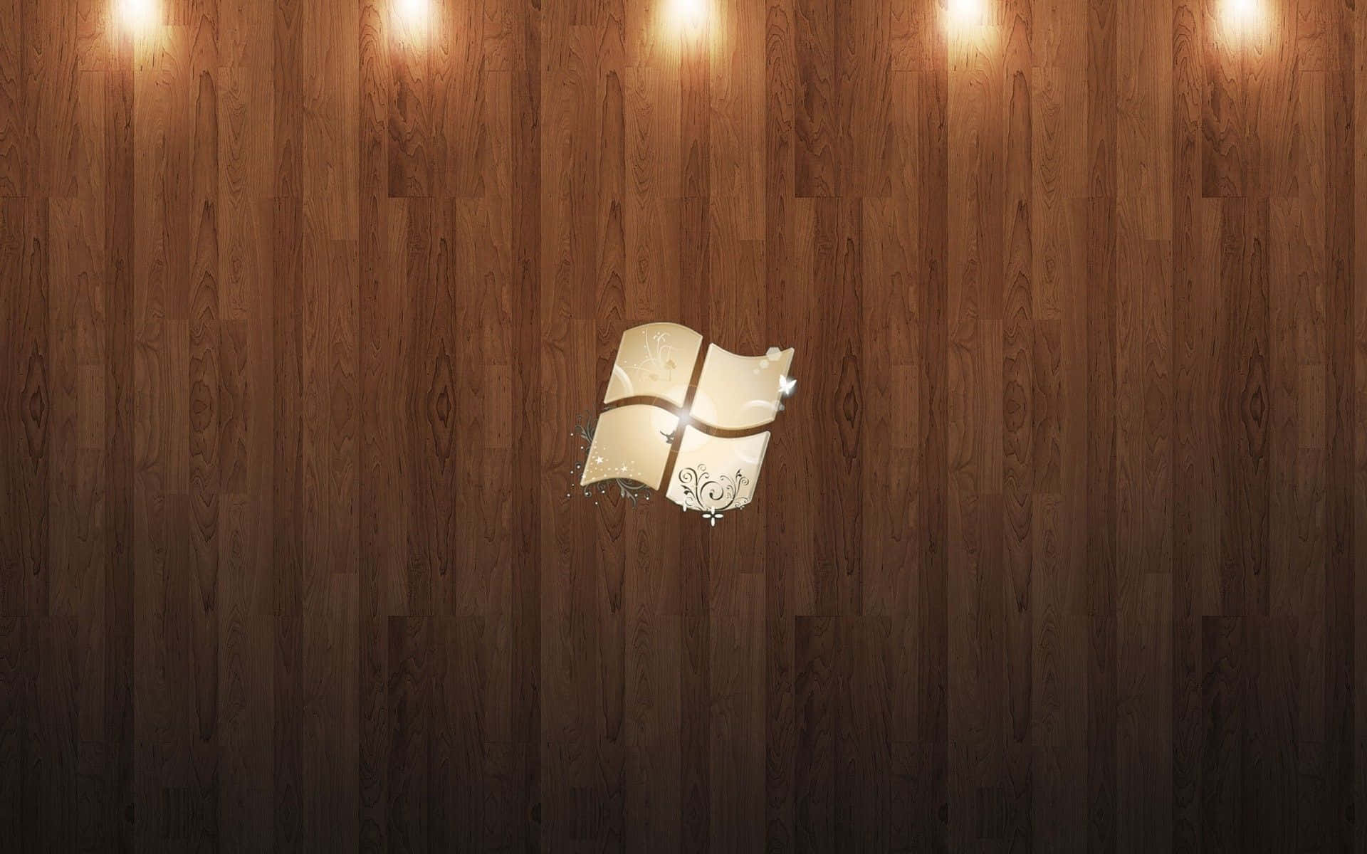 Fondode Madera Con El Logo De Windows 7.