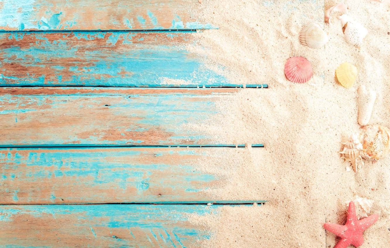 Wood Surface With Beach Sand Background