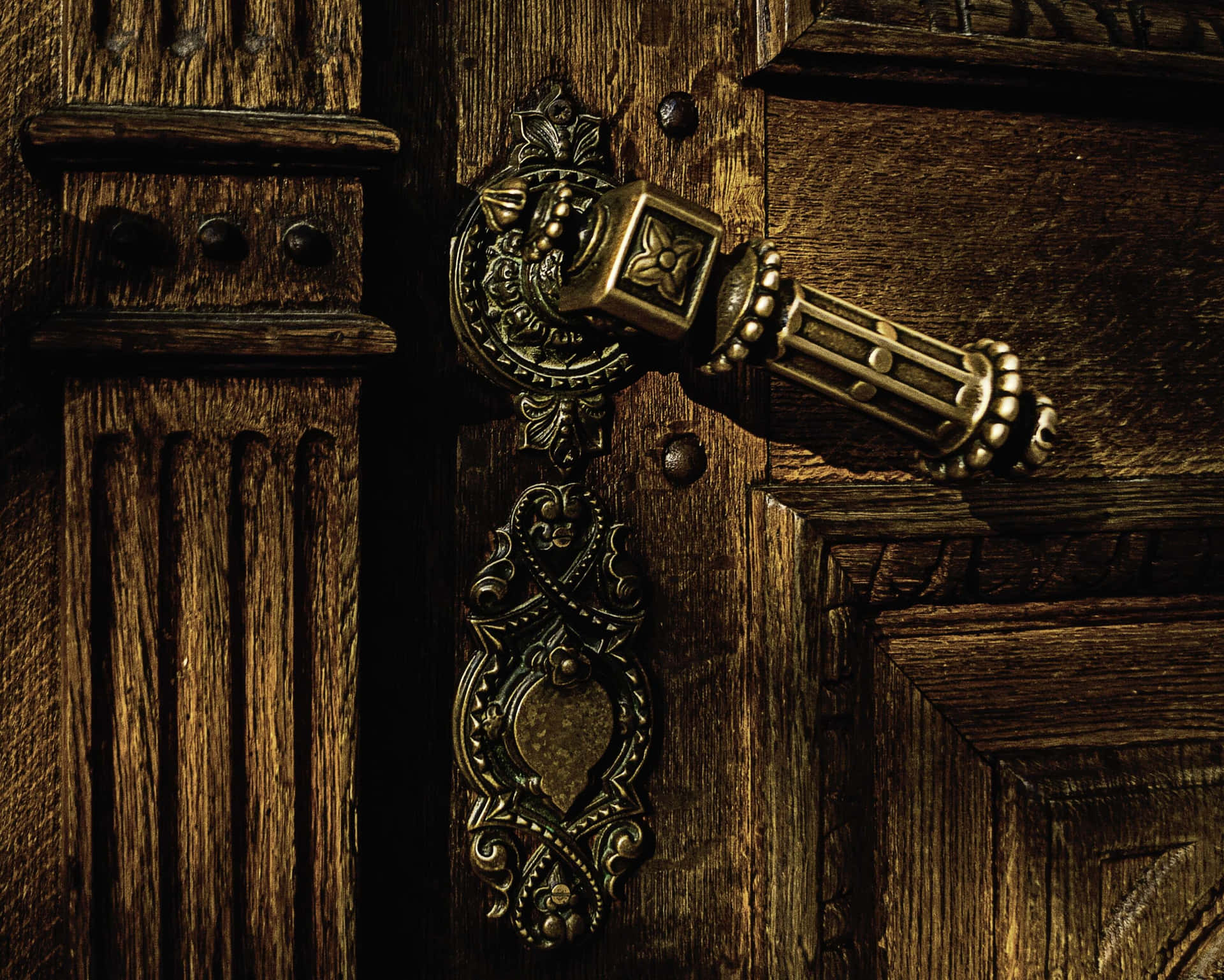 Antique Doorknob Wood Background