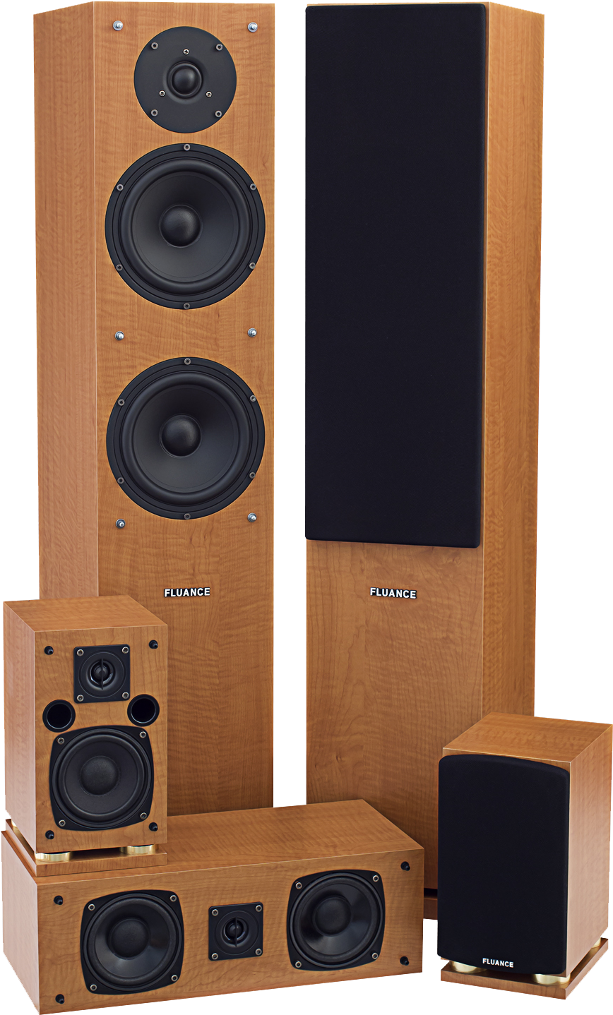 Wood Finish Home Theater Speaker Set PNG