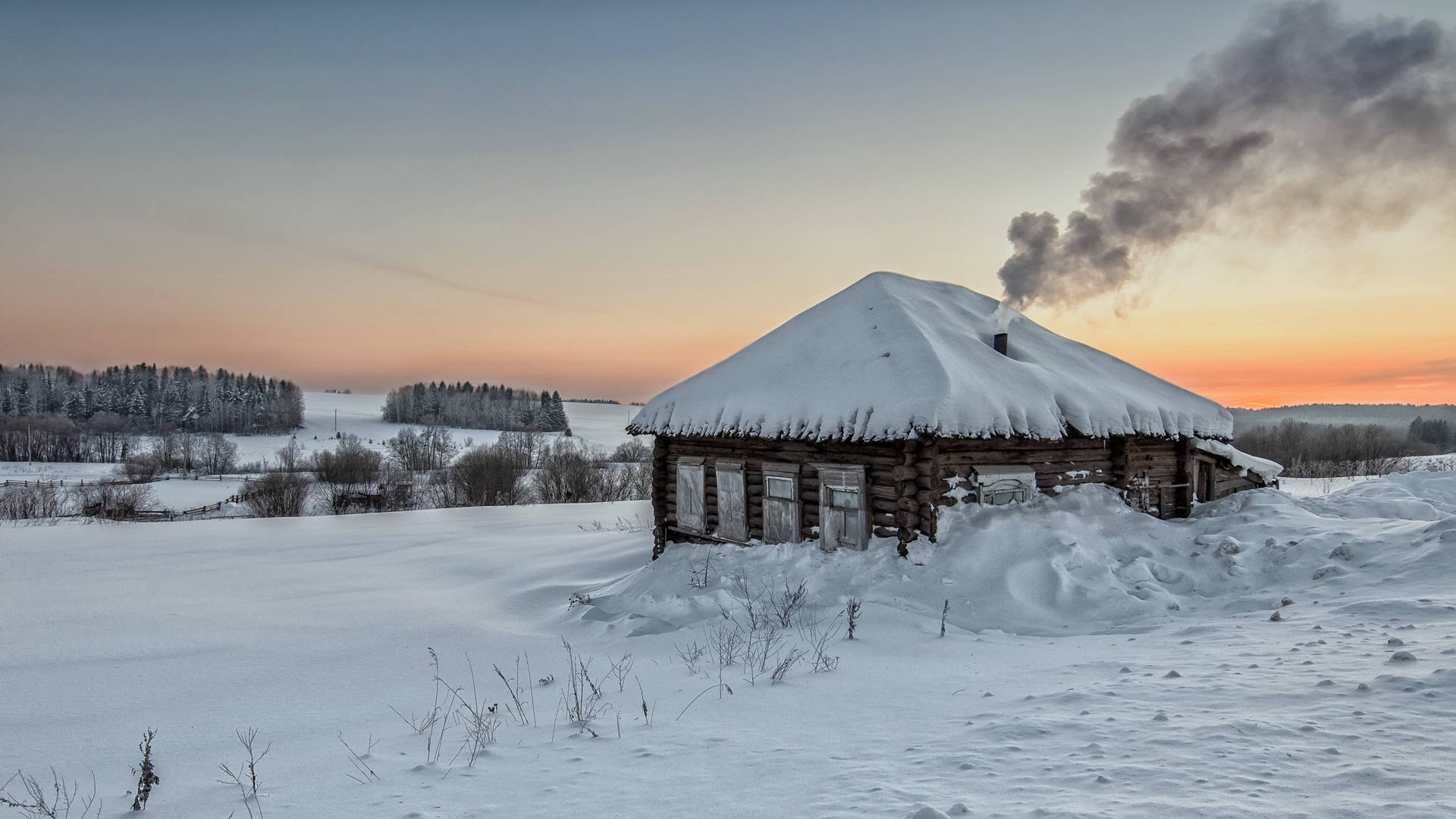 Casa Di Legno Sulla Neve Sfondo