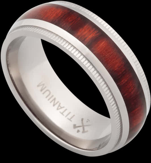 Wood Inlay Silver Band Ring PNG