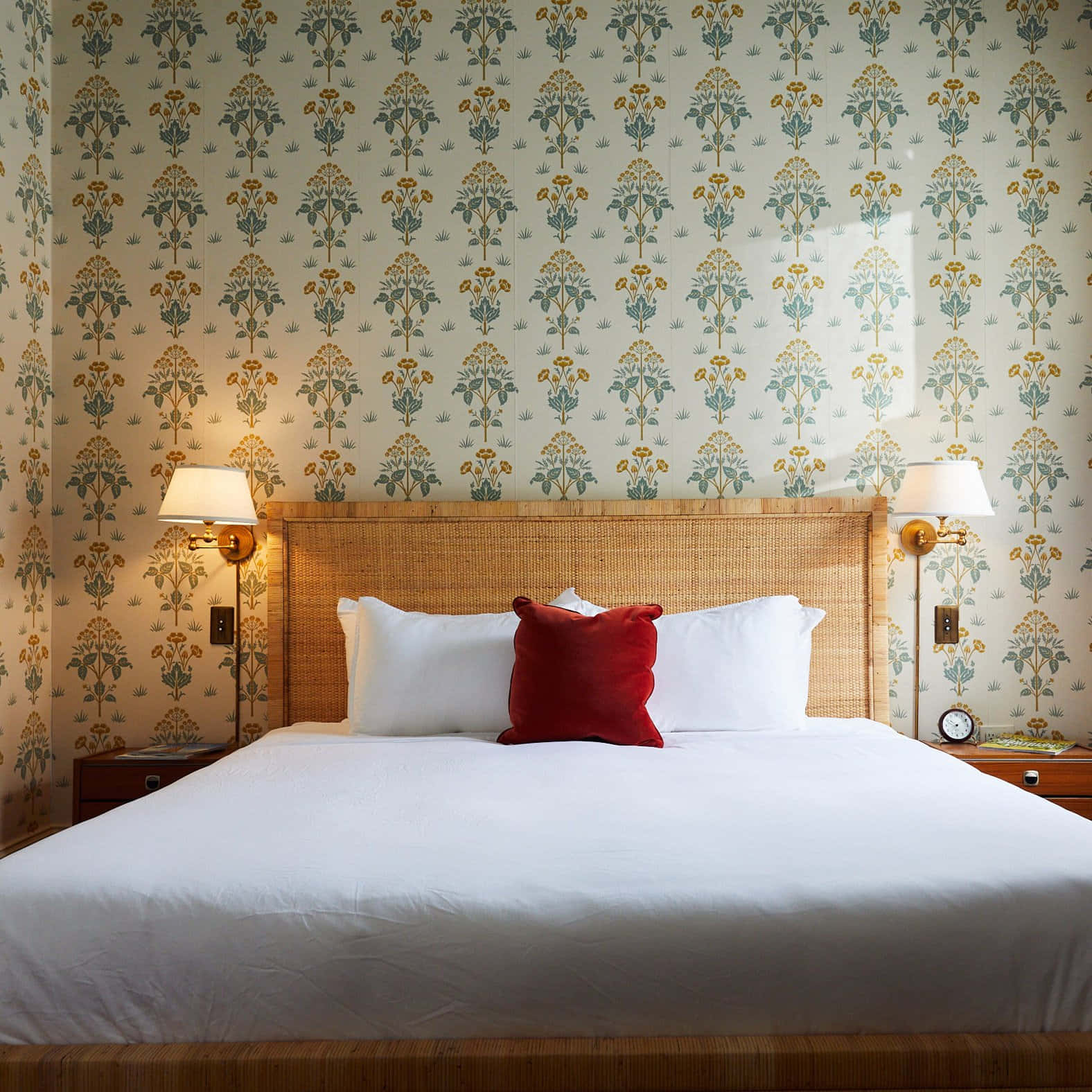 Wooden Bed Stylish Bedroom Wallpaper