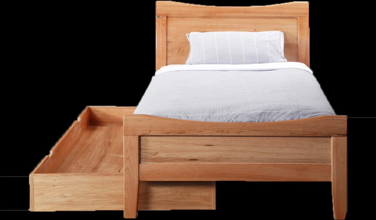 Wooden Bed With Drawers Isolated On Black PNG