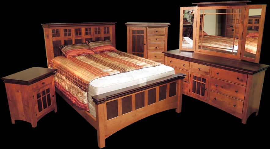 Wooden Bedroom Furniture Set PNG