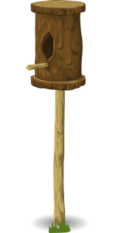 Wooden Birdhouseon Stand PNG