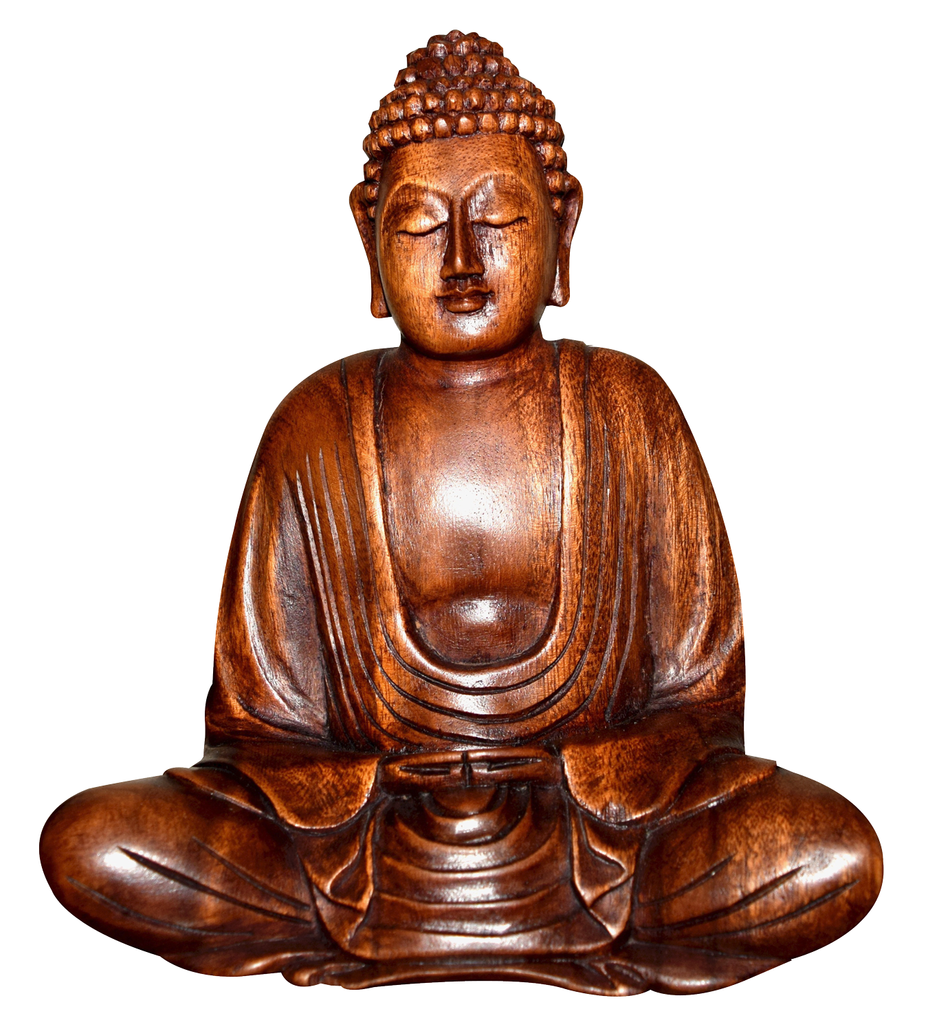 Wooden Buddha Statue Meditation Pose PNG