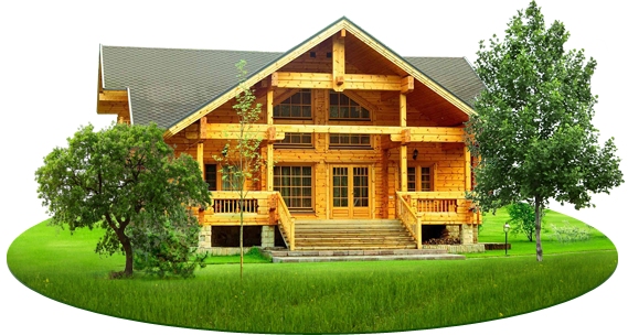 Wooden Cabin Exterior Green Lawn PNG