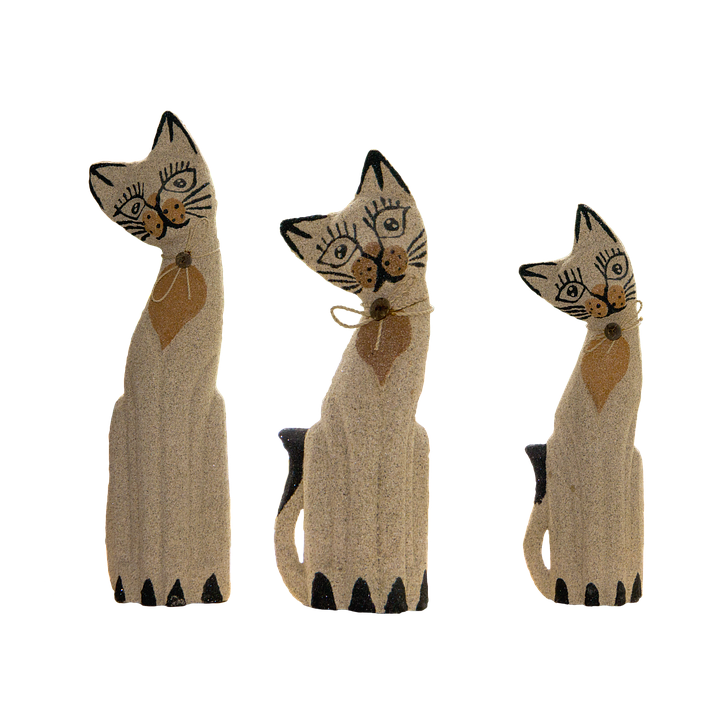 Wooden Cat Figurines Trio.png PNG
