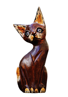 Wooden Cat Sculpture Art PNG