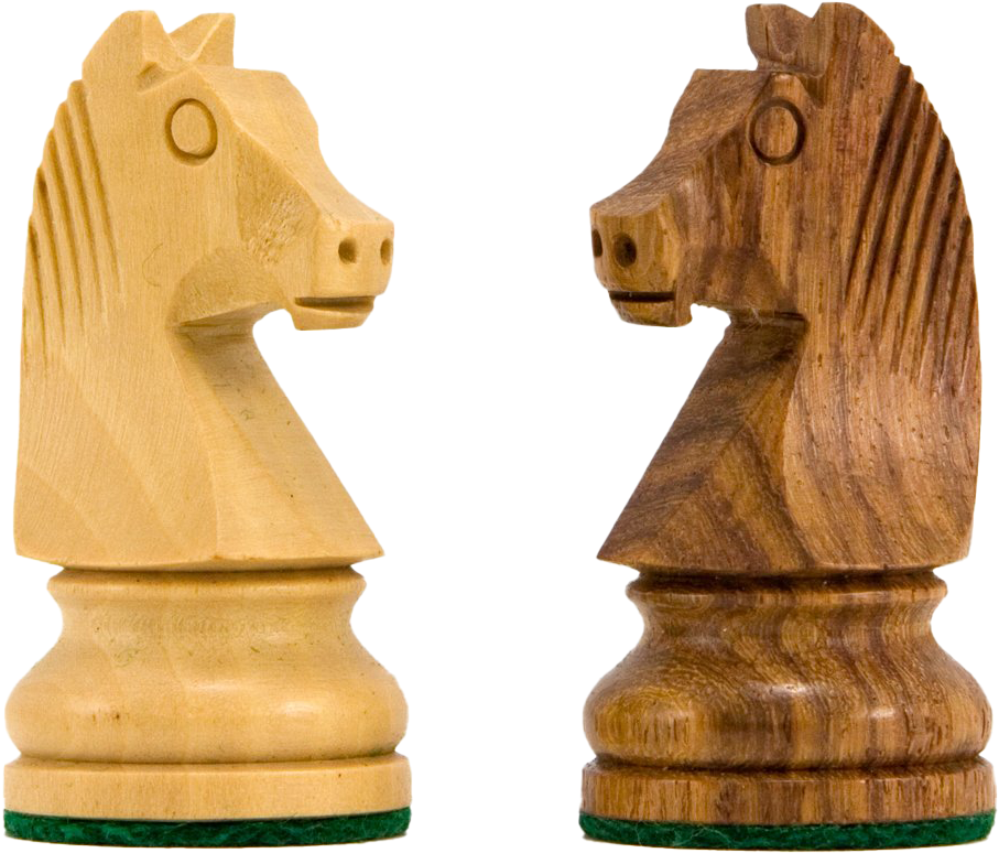 Wooden Chess Knights Facing Each Other PNG