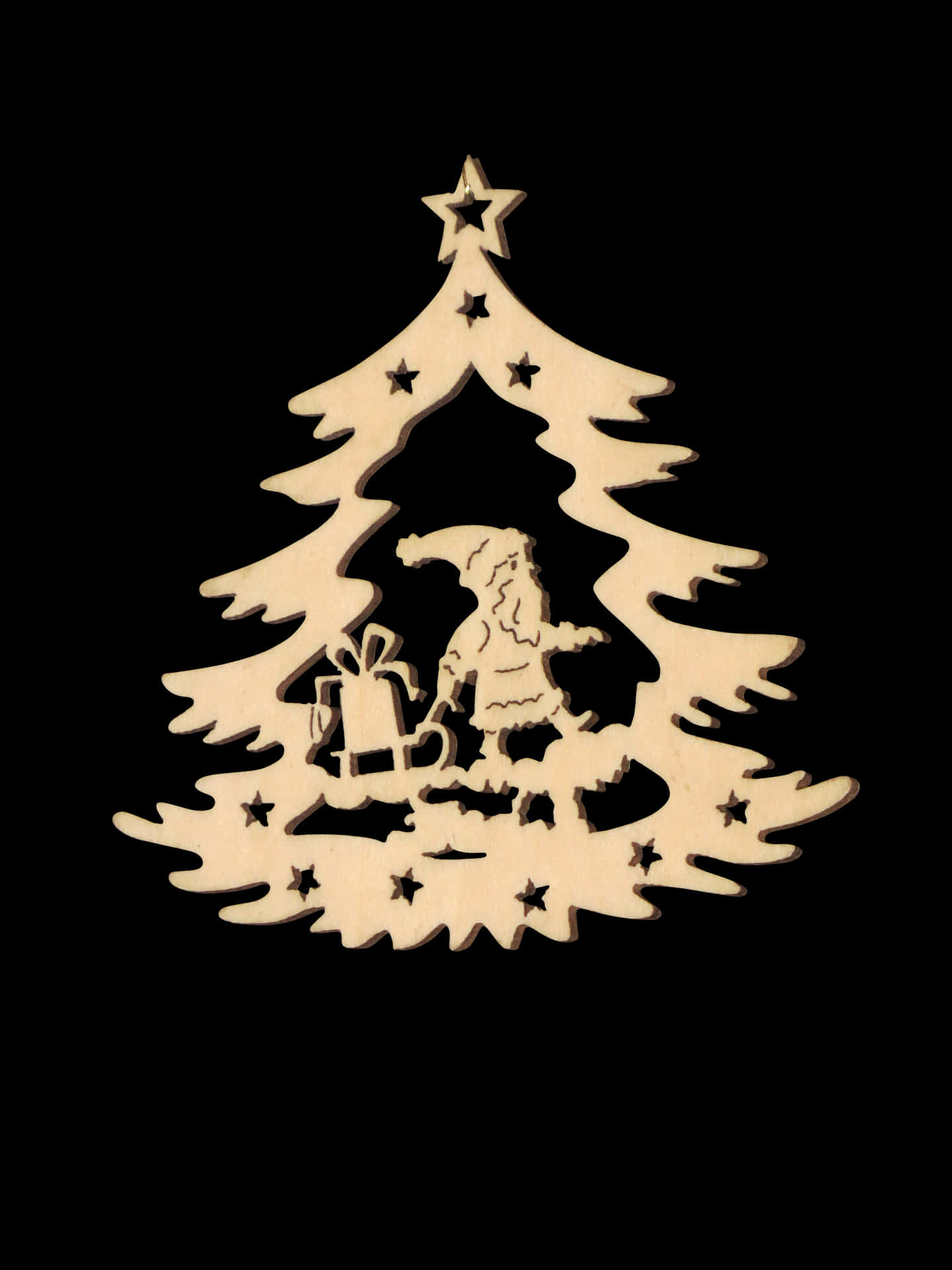 Wooden Christmas Tree Santa Claus Carving PNG